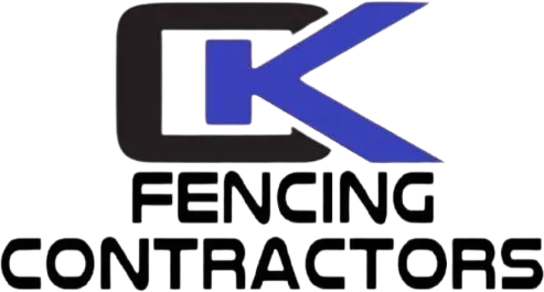 CK Fencing Contractors logo featuring bold black and blue lettering, emphasizing security and commercial fencing solutions.