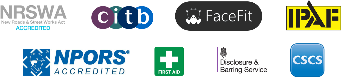 Accreditation logos for CK Fencing Contractors, including NRWSA, CITB, FaceFit, IPAF, NPORS, First Aid, Disclosure & Barring Service, and CSCS, showcasing commitment to safety and quality in fencing services.
